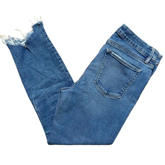 Good American High Rise Frayed Jeans Sz 12/31 Denim Straight Stretch Streetwear - Picture 4 of 9